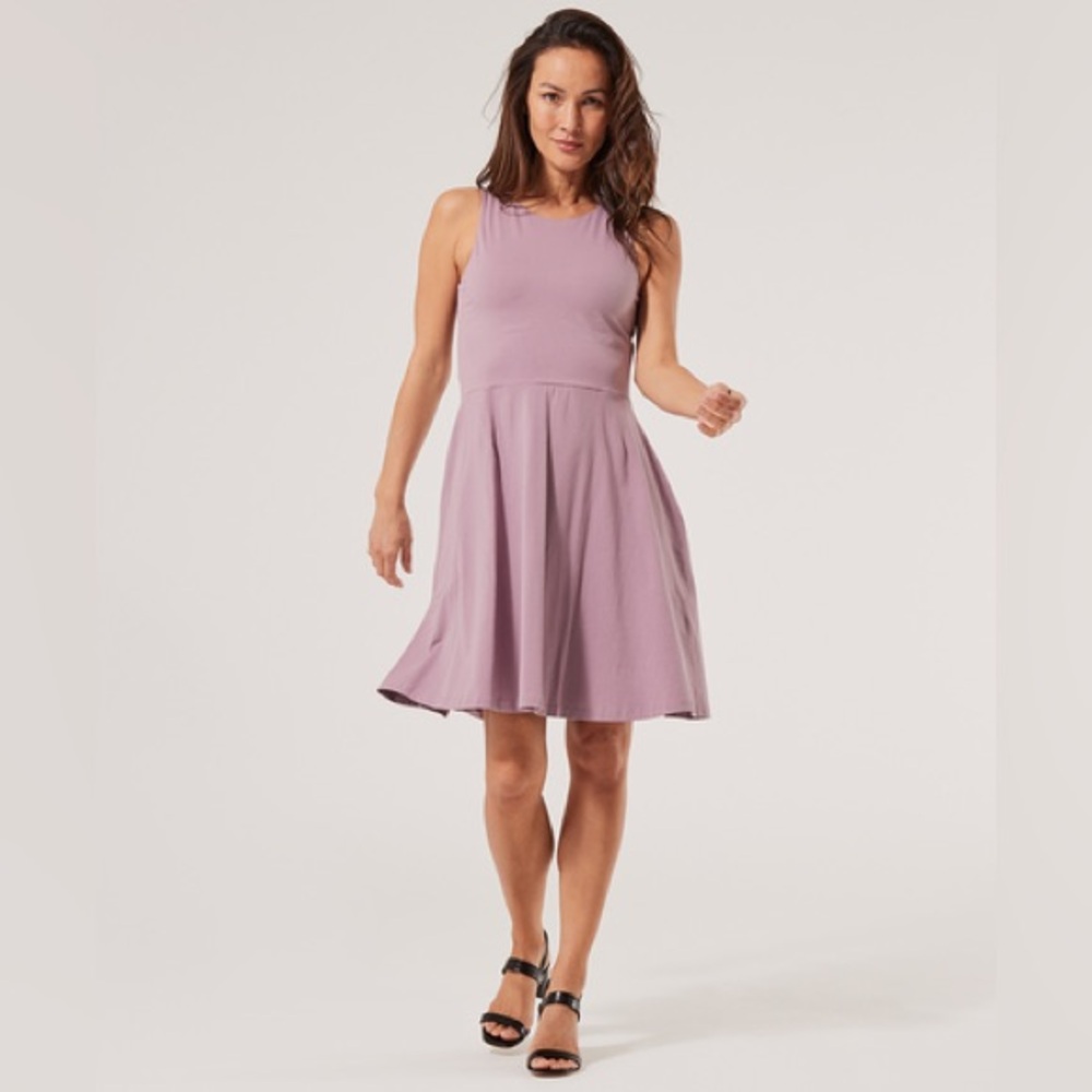 NWT Pact Women's Elderberry Lilac Fit and Flare Tank Dress Size M Organic Cotton